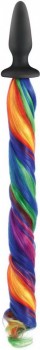 Чёрная анальная пробка с радужным хвостом Unicorn Tails Rainbow
