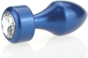 Синяя анальная пробка с прозрачным стразом - 7,8 см.