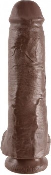 Коричневый фалоимитатор-гигант на присоске 11  Cock with Balls - 28 см.
