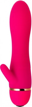 Розовый вибромассажёр с небольшим клиторальным отростком - 15 см.