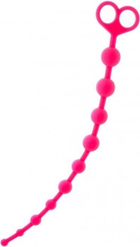 Розовые анальные бусы из силикона с широкой ручкой