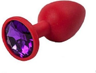 Красная анальная втулка с фиолетовым кристаллом - 7,3 см.