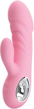 Нежно-розовый вибратор с клиторальным отростком Carina - 15,8 см.
