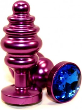 Фиолетовая рифленая пробка с синим кристаллом - 7,3 см.