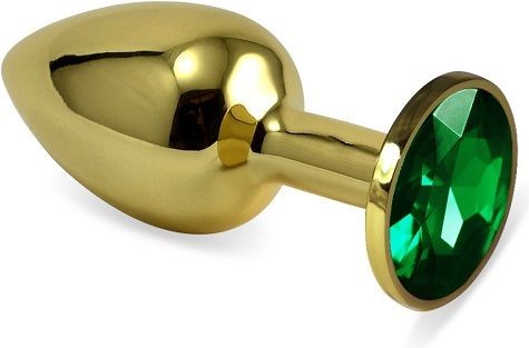 Золотистая средняя пробка с зеленым кристаллом - 8,5 см.