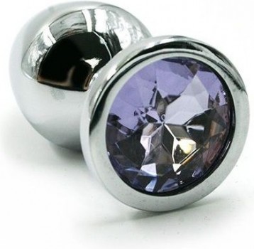 Серебристая алюминиевая анальная пробка с светло-фиолетовым кристаллом - 6 см.