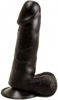 Упругий чёрный фаллоимитатор на присоске - 15,5 см.