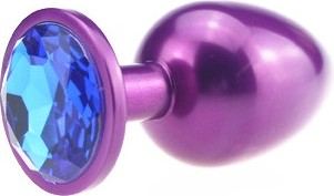Анальная пробка металл фиолетовая с синим стразом 7,6х2,8см 47413-3MM