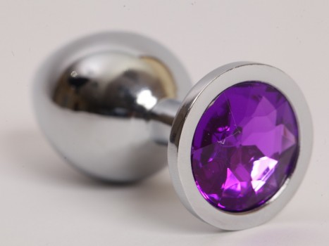 Анальная пробка серебряная с фиолетовым кристаллом L 9,5х4см 47020-2-MM