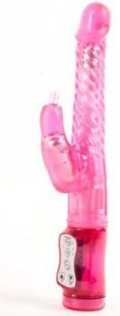 Розовый гнущийся вибратор с клиторальной стимуляцией - 24,5 см.