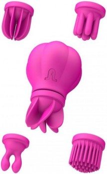 Стимулятор клитора и интимных зон Caress с 5-ю насадками - розовый