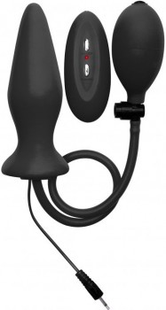 Чёрный анальный стимулятор с функцией расширения и вибрацией Inflatable Vibrating Silicone Plug - 12,2 см.