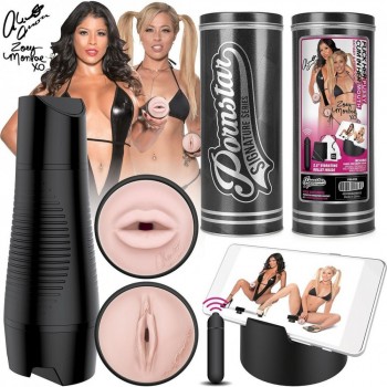 Мастурбатор PORNSTAR с 2 рукавами и вибрацией - вагина Zoey Monroe и ротик Alexis Amore