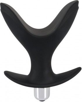 Чёрная анальная V-образная пробка Black Velvets Vibrating Anchor Plug с вибрацией - 10,3 см.