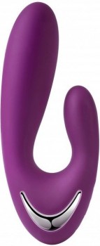 Фиолетовый вибратор Vesper с клиторальным отростком и функцией нагрева - 14,8 см.