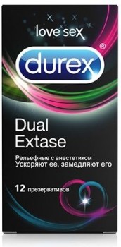 Рельефные презервативы с анестетиком Durex Dual Extase - 12 шт.