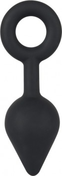 Чёрная анальная втулка с кольцом - 14 см.