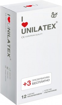 Ультратонкие презервативы Unilatex Ultra Thin - 12 шт. + 3 шт. в подарок