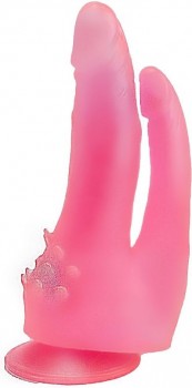 Розовый двойной фаллоимитатор с шипами и присоской - 17 см.