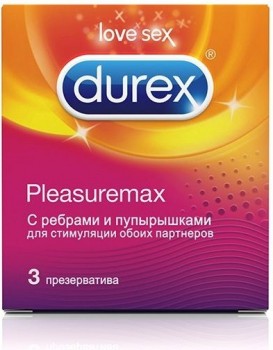 Рельефные презервативы с точками и рёбрами Durex Pleasuremax - 3 шт.