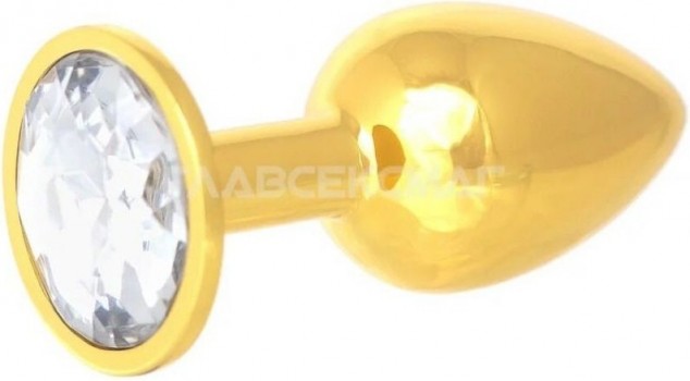 Золотистая анальная пробка с прозрачным кристаллом - 7 см.