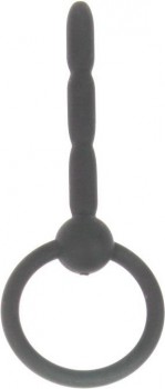 Чёрный уретральный стимулятор с колечком-ограничителем - 6 см.