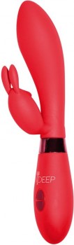 Красный вибратор Yonce с клиторальным зайчиком - 20,5 см.