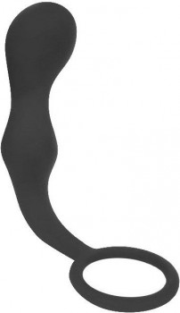 Черный силиконовый анальный стимулятор с круглым ограничителем - 14,5 см.