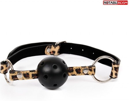 Черный кляп-шарик Ball Gag на леопардовых ремешках
