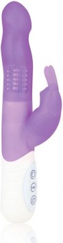 Фиолетовый силиконовый вибратор с клиторальным отростком - 21 см.