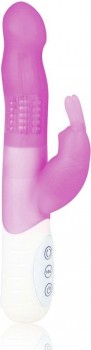 Розовый силиконовый вибратор hi-tech с клиторальным отростком - 21 см.
